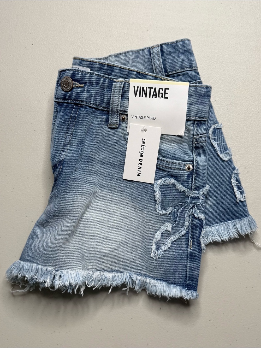 NWT Juniors Blue Denim Shorts Bow Patches Size 1